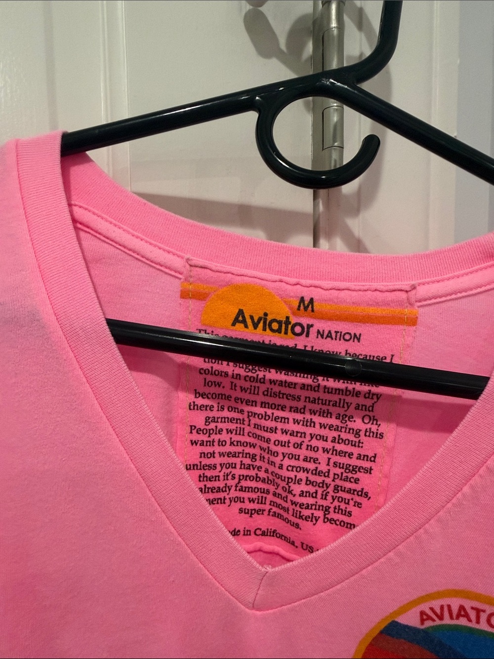 Aviator Nation Neon Pink V-Neck Logo Tee - Picture 4 of 4